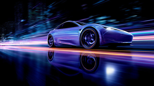 Cyberpunk-style car in motion - Powered by Adobe