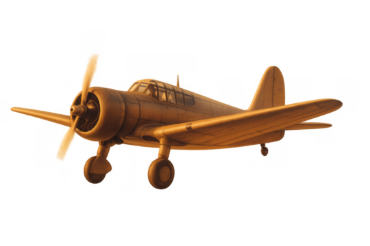 Vintage propeller airplane flying, historic warbird aircraft, classic aviation model on transparent background