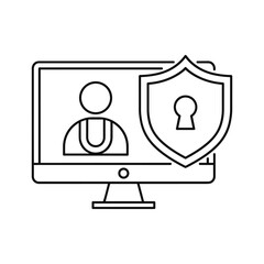 Computer screen with user icon and shield, representing cybersecurity and data protection