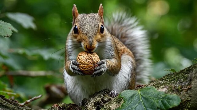 Curious Squirrel Enjoying a Walnut Snack