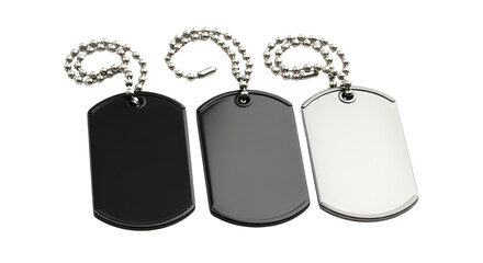 Fototapeta premium Three Blank Metallic Dog Tags Product Shot Mockup Isolated on White Background