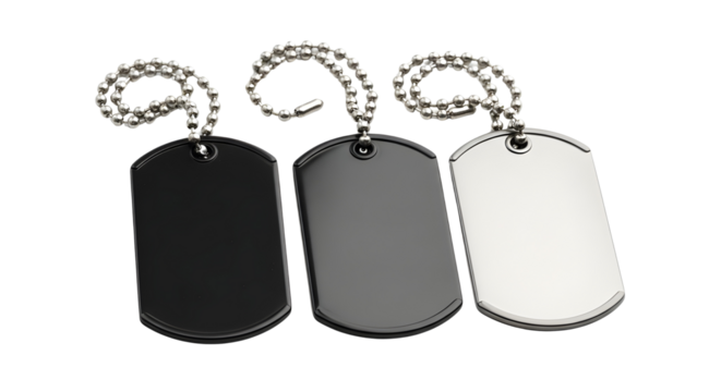 Three Blank Metallic Dog Tags Product Shot Mockup Isolated on White Background