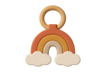 Boho rainbow baby teether with wooden ring