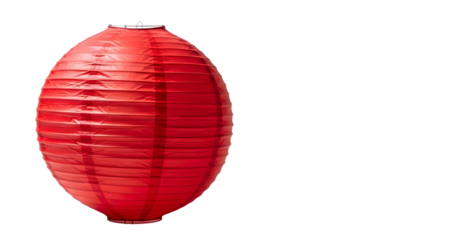 Single red round paper lantern decoration for Asian festivals and holiday celebrations isolated PNG with Transparent Background