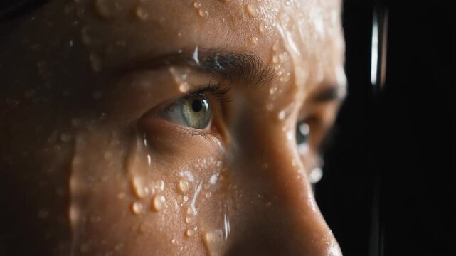 Extreme Close-up: Slow Motion Sweat Droplets on Skin After Workout