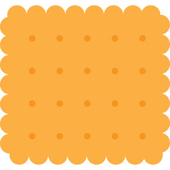 Close up of a simple orange rectangle cracker with scalloped edges and 20 small orange dots arranged in a grid pattern on a transparent background