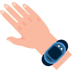 Close up of a Caucasian Hand wearing a Blue Digital Smartwatch Band with Transparent Background