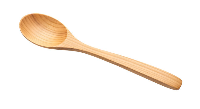 Natural light wooden spoon kitchen utensil for cooking preparation and food serving isolated PNG with Transparent Background