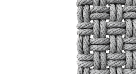 Abstract gray woven texture background creating a dense, interconnected rope pattern on a white copy space