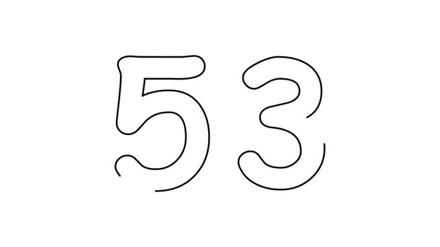 53 date, number object business. One line drawing doodle hand drawn picture. Video 4k  object illustration, minimalism hand drawn sketch design modern new
