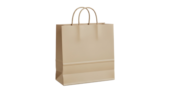 Unprinted blank brown paper shopping bag ready for branding or mockup use isolated PNG with Transparent Background