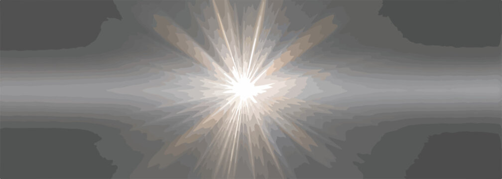 Estouro de luz brilhante e abstrato com raios em um fundo cinza suave, vetor