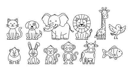 Collection of Adorable Animal Outlines for Coloring and Creative Projects.
