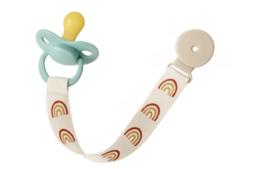 Baby pacifier with rainbow print clip accessory