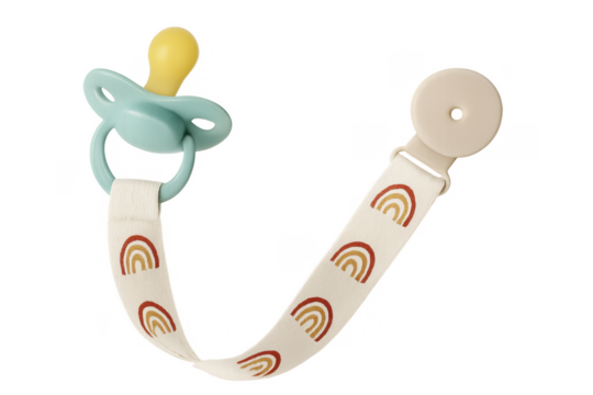 Baby pacifier with rainbow print clip accessory