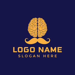 Brain and mustache logo design for smart business