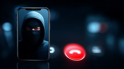 Phone screen showing a masked caller during an unsolicited call, illustrating digital fraud tactics and the need for vigilance, verification, and decisive rejection to protect identity and finances.
