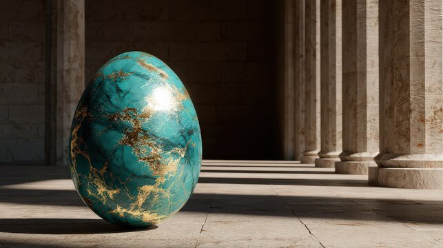 Ornate Egg Sculpture Illuminated by Sunlight within Architectural Structure