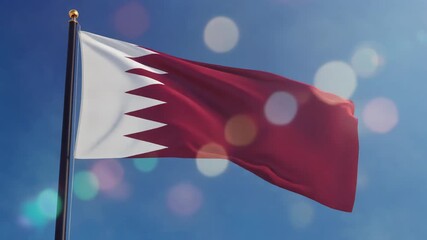 Qatar's flag waving gracefully against a vibrant blue sky, symbolizing national pride and a bright future, ideal for global event promotions
