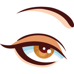 Close Up Of A Woman's Eye With Brown Iris And Blue Accents In A Defined Eyebrow And Eyeliner With A Transparent Background