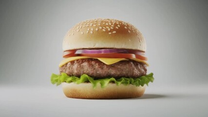 Juicy burger with fresh toppings beckons, a culinary masterpiece ready to be devoured, inviting deliciousness for food lovers and restaurant promotions