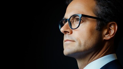 Professional Businessman in Profile with Glasses, Captured for Interview and Style Photography Purposes