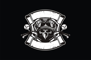 Skull with V-twin engine motorbike vector image retro style logo badge template