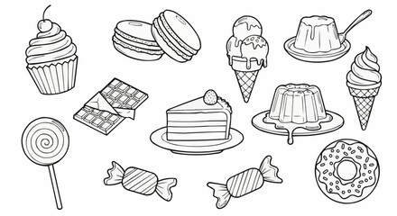 Collection of Hand Drawn Sweets and Desserts Illustrations.
