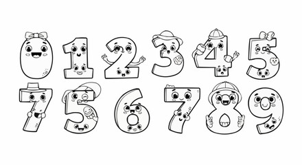 Cute Kawaii Numbers Characters Set For Kids Education.