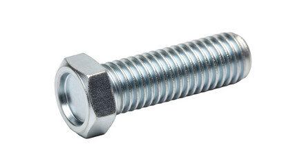 Close-up of a shiny metal hex bolt a fastener used in construction and manufacturing isolated on white