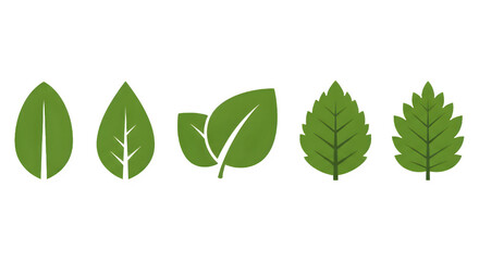 Set of green leaf icons simple flat design nature and ecology concept isolated on white background