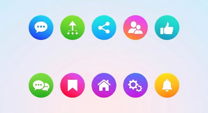 Collection of colorful 3D social media and user interface icons for digital applications and web design.