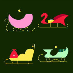 Santa Sleigh Icon Set Vector Illustration – Flat Colorful Minimal Christmas Transport Collection