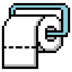 Pixel Toilet Roll Icon Vector Ideal for gaming, hygiene, bathroom, home utility, or digital art themes requiring a simple retro 8-bit aesthetic.