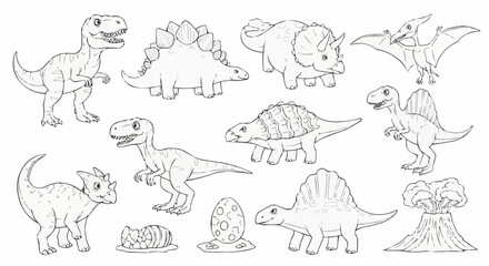 Dinosaur Outlines - Prehistoric Creatures in Black and White. © FURI