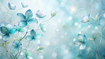 Fototapeta premium Serene Aqua Floral Design Delicate Blooms and Soft Bokeh Background