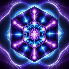 Experience the vibrant energy of a sacred geometric cube pulsating with cosmic light and mystical power, inspiring wonder and creativity