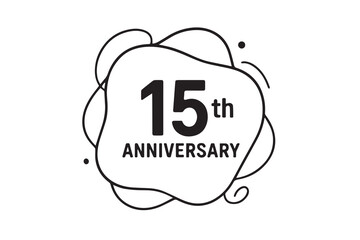 A modern black and white vector illustration for 15th anniversary celebration, featuring geometric flow and clear linework that convey harmony, joy, and refined sophistication.