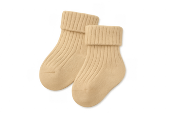 Beige ribbed baby socks with transparent background