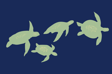 Stylized Spotted Sea Turtles Swimming in Deep Ocean