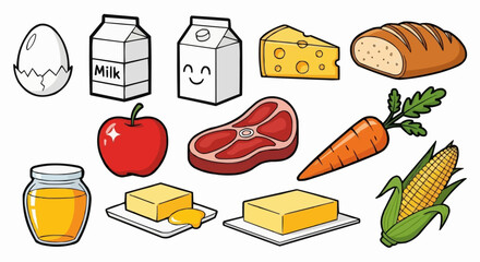 Collection of Various Food Items and Ingredients for Cooking.