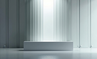 Minimal abstract space with vertical panels and soft lighting, creating a clean geometric composition in cool monochrome tones.