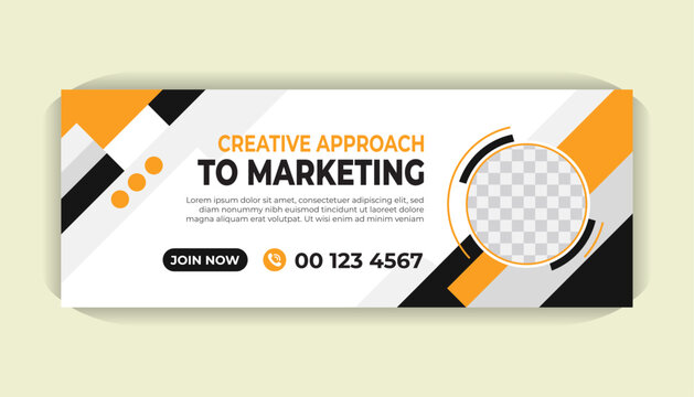 Minimalist corporate Facebook cover template with strong yellow accent, photo holder, clean design and professional typography
