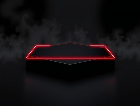 Futuristic neon hexagon stage with smoke and dramatic lighting