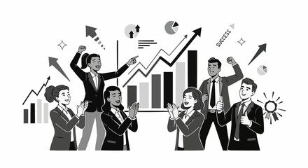 Business Team Celebrating Success with Rising Graph and Positive Energy.