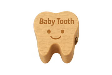 Wooden baby tooth box with smile design on transparent background