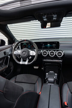 Mercedes-AMG CLA 45s full interior cockpit, Performance coupe dashboard MBUX screen