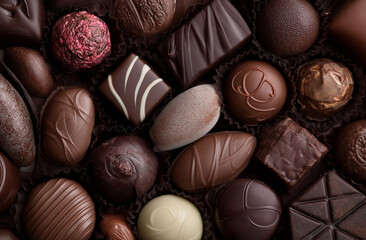 Fototapeta premium Indulge in Luxurious Chocolates A Delicious Assortment of Gourmet Treats Perfect for Gifts, Celebrations, and Sweet Indulgence Moments, so Enjoy!