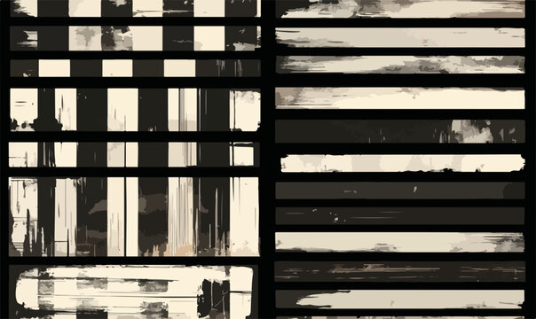 Conjunto de elementos gr&aacute;ficos vetoriais com texturas e bordas desgastadas para design vintage e retr&ocirc;.