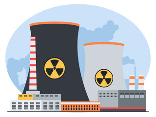 Industrial factories nuclear power plant. Industry vector illustration. Flat illustration concept.